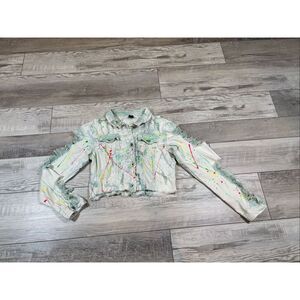 Red Fox Denim Destress Tie Dye Womens Jacket Size S Unique